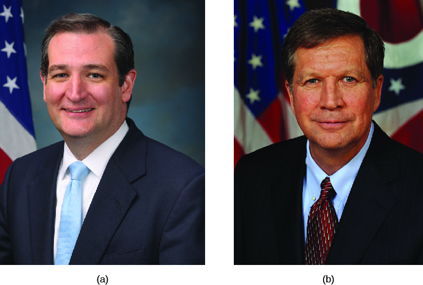 Image A is of Ted Cruz. Image B is of John Kasich.