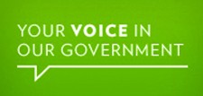 An image of a comment bubble that reads “Your voice in our government”.